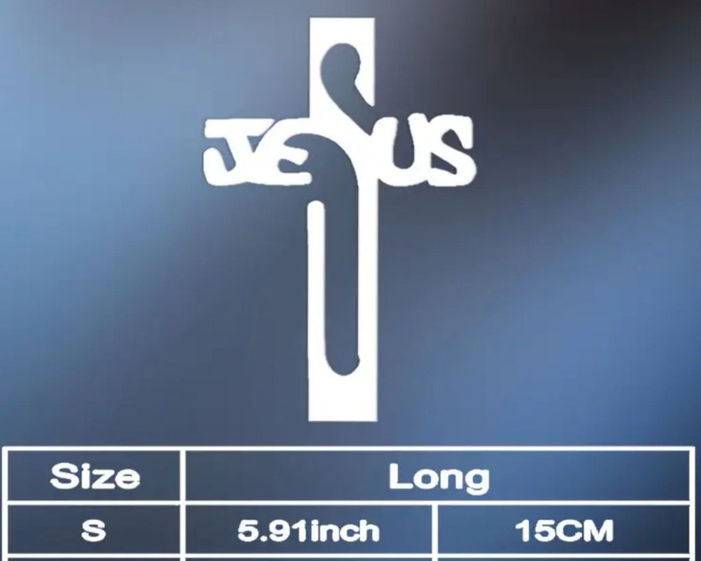 Pegatina Jesús en cruz blanca, medida de 15 cm