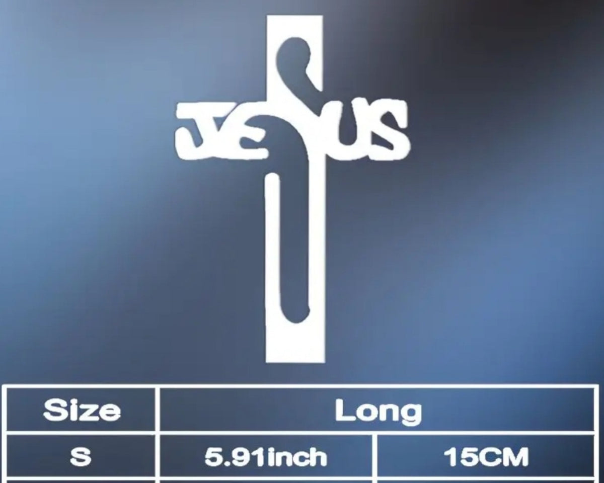 Pegatina Jesús en cruz blanca, medida de 15 cm