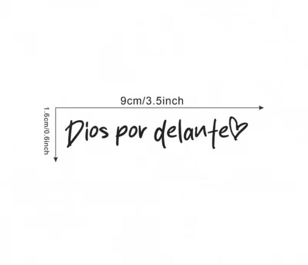 Pegatina Dios por delante: medidas 9 × 1,6 cm