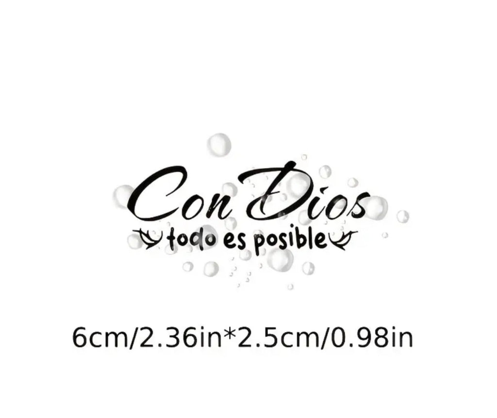 Medidas de la pegatina Con Dios todo es posible: 6 × 2,5 cm