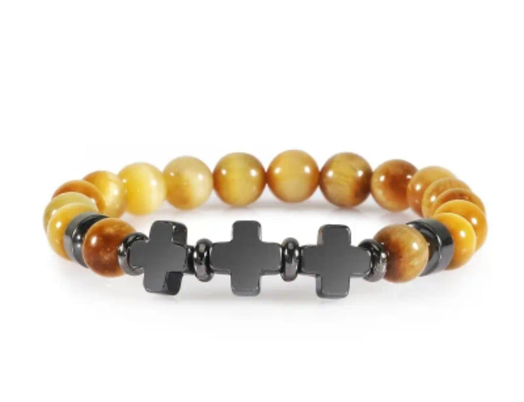 Pulsera Triple Cruz Ojo de Tigre — Josabé