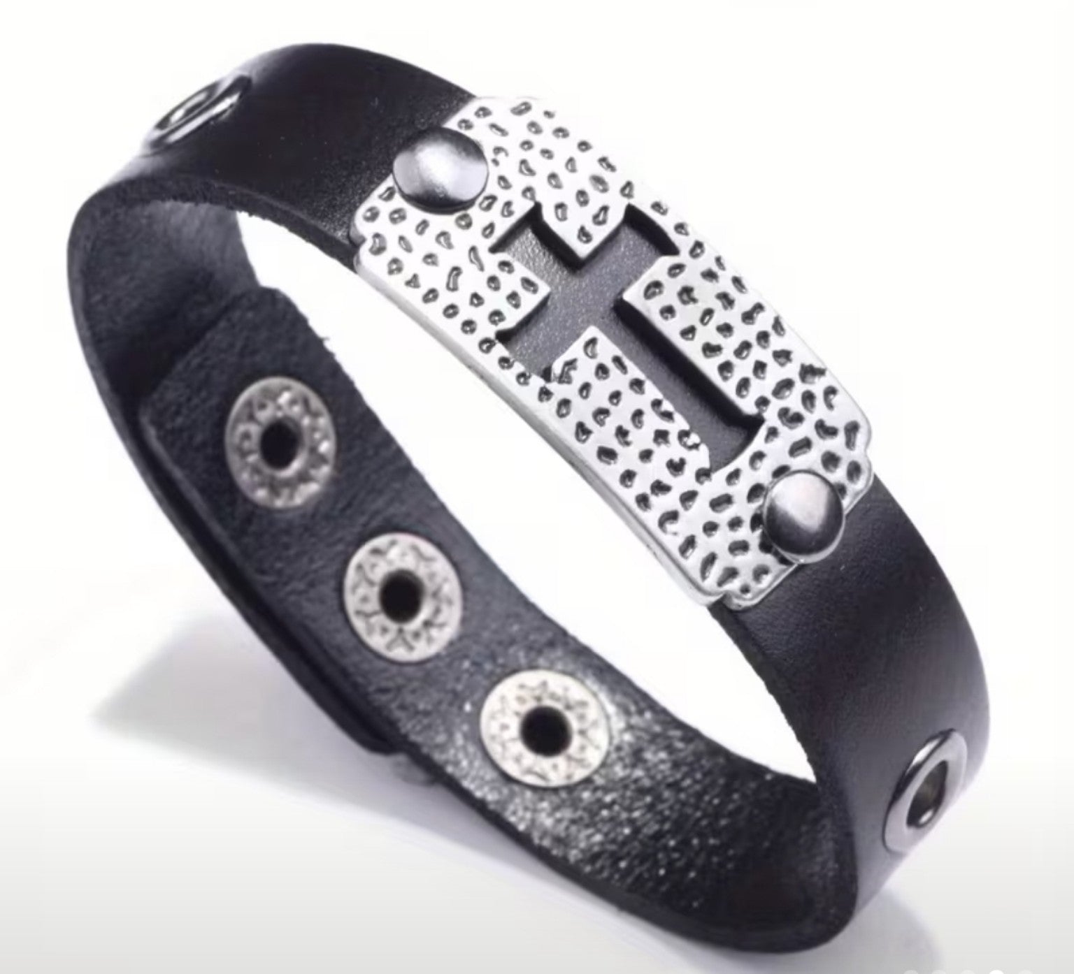 Pulsera Cruz Cuero Acero — Ananías