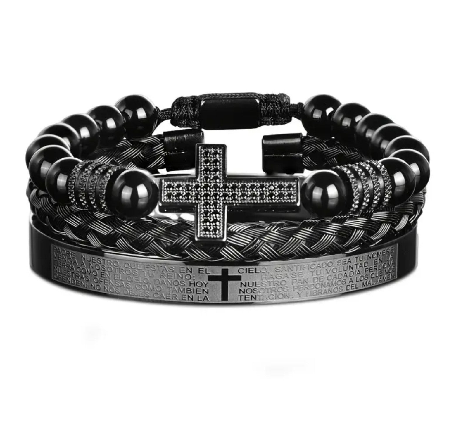 Pulsera Padre Nuestro + Cruz Strass — Cornelio