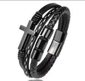 Pulsera Cruz Acero Cuero — Jonás