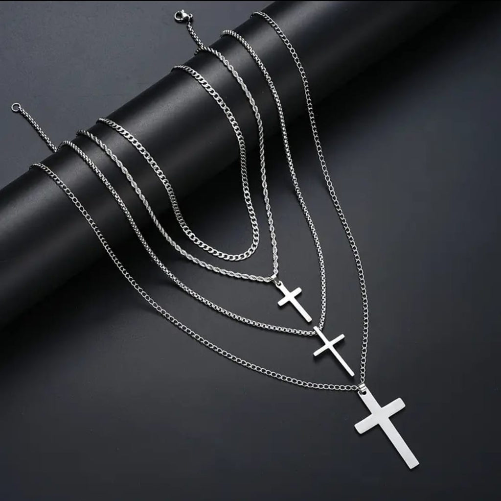 Collar Sadrac | Set de 3 Cruces en Acero — Cordón de Tres Dobleces ✝️