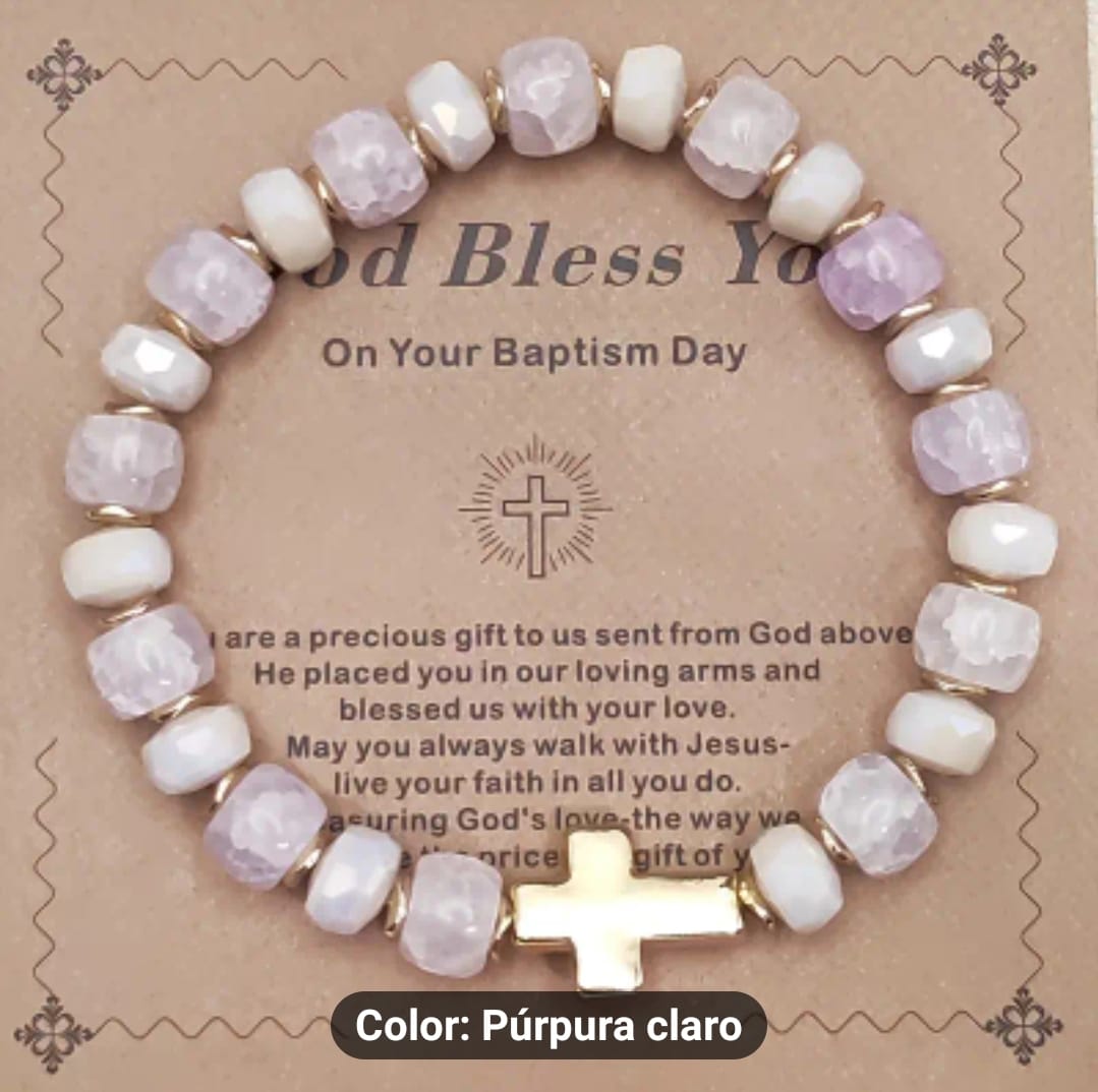 Pulsera Cruz – Piedra Natural verde agua