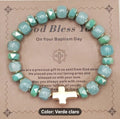 Pulsera Cruz – Piedra Natural verde agua
