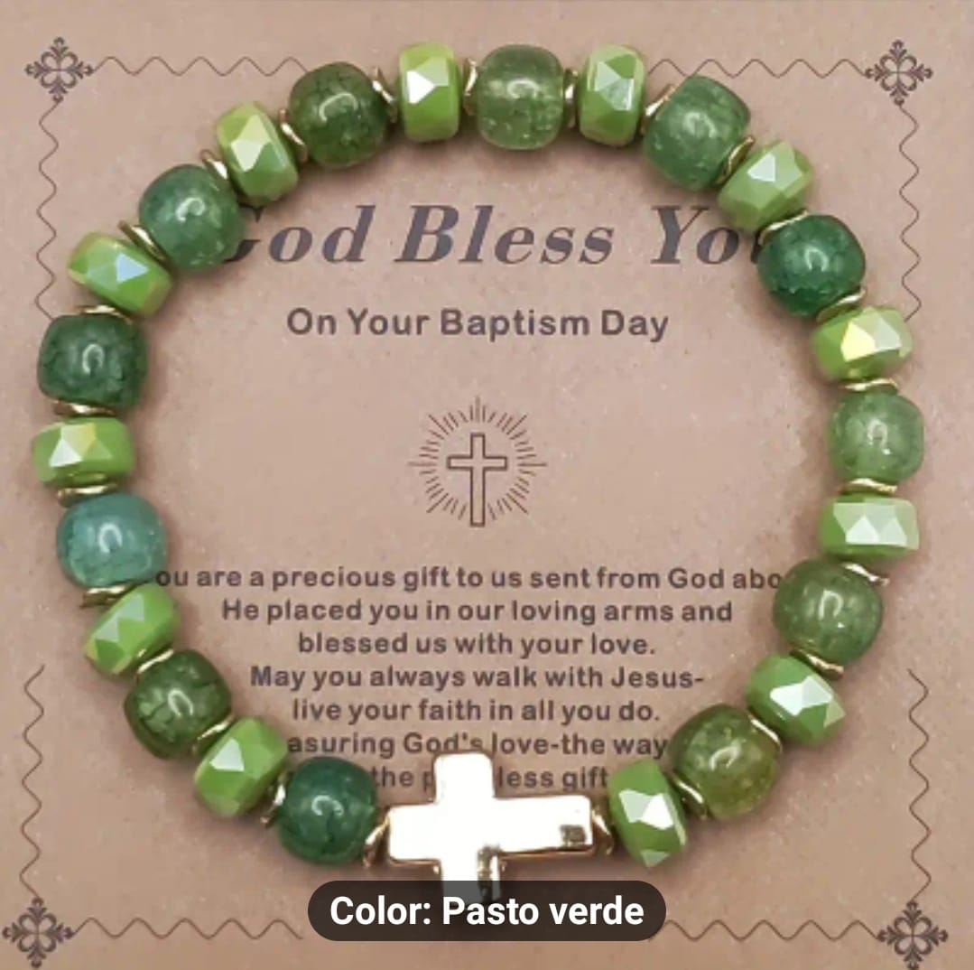 Pulsera Cruz – Piedra Natural verde agua