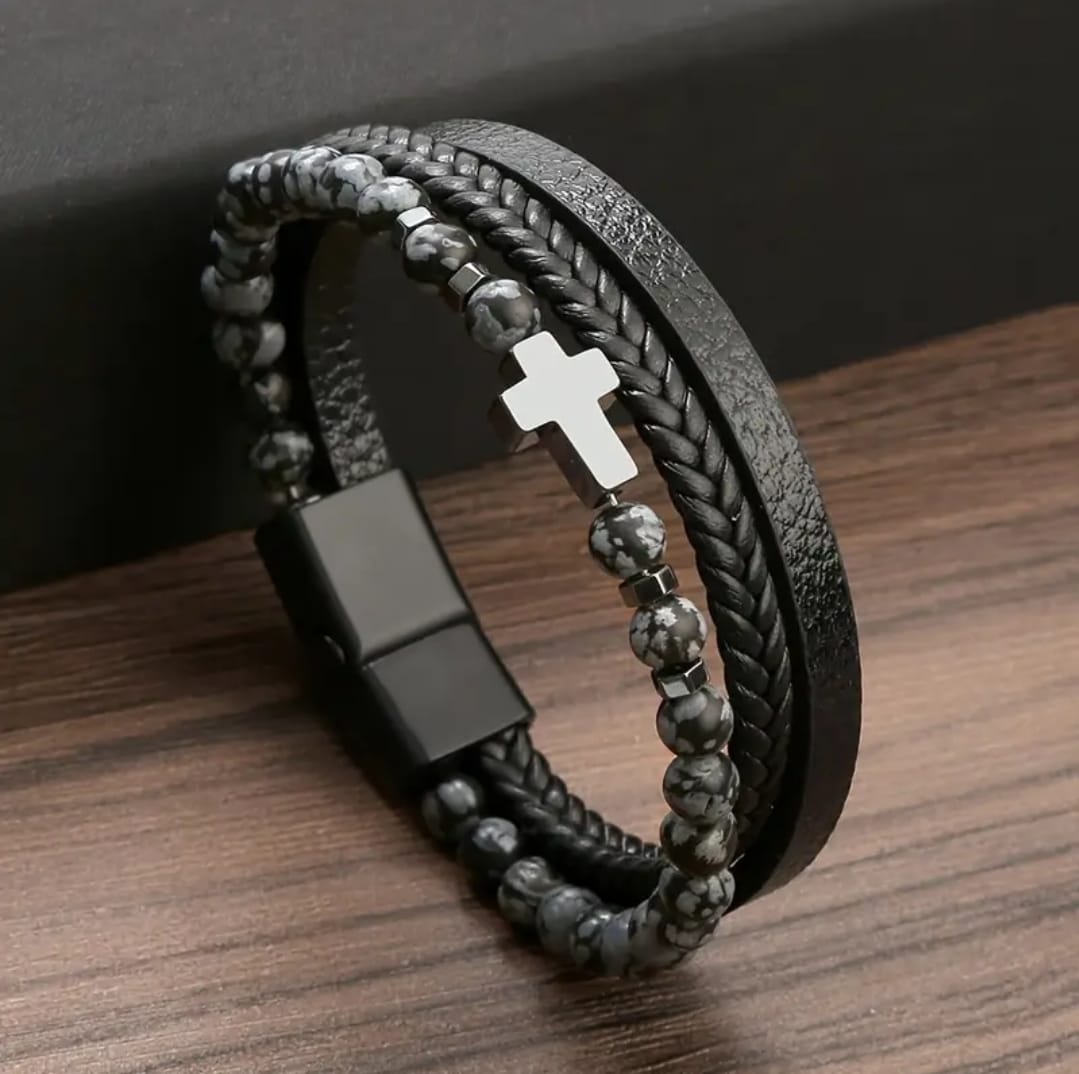 Pulsera Cruz Piedra Natural — Sem