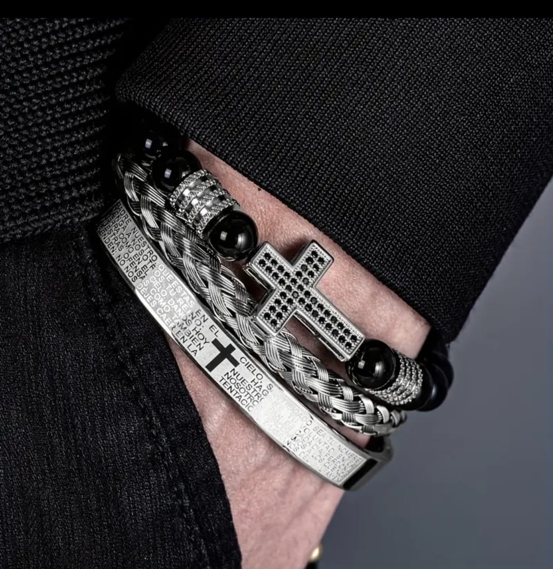 Pulsera Padre Nuestro + Cruz Strass — Cornelio