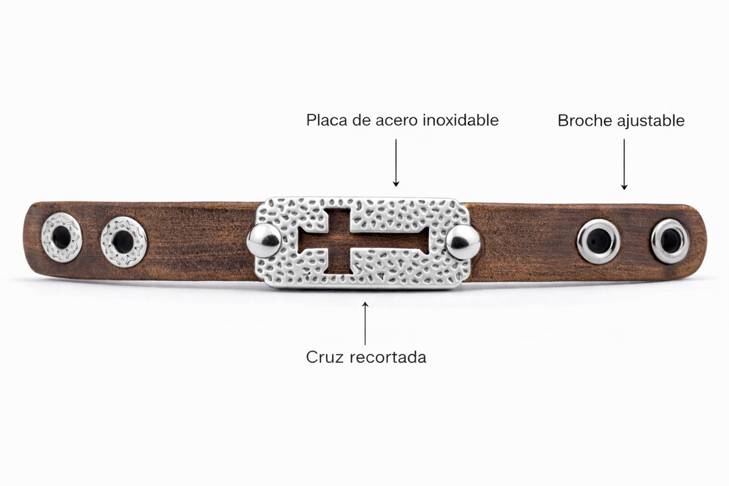 Pulsera Cruz Cuero Acero — Ananías