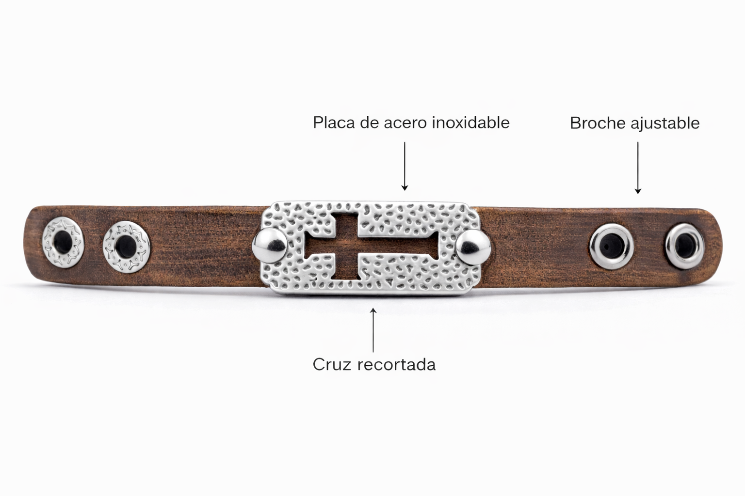 Pulsera Cruz Cuero Acero — Ananías