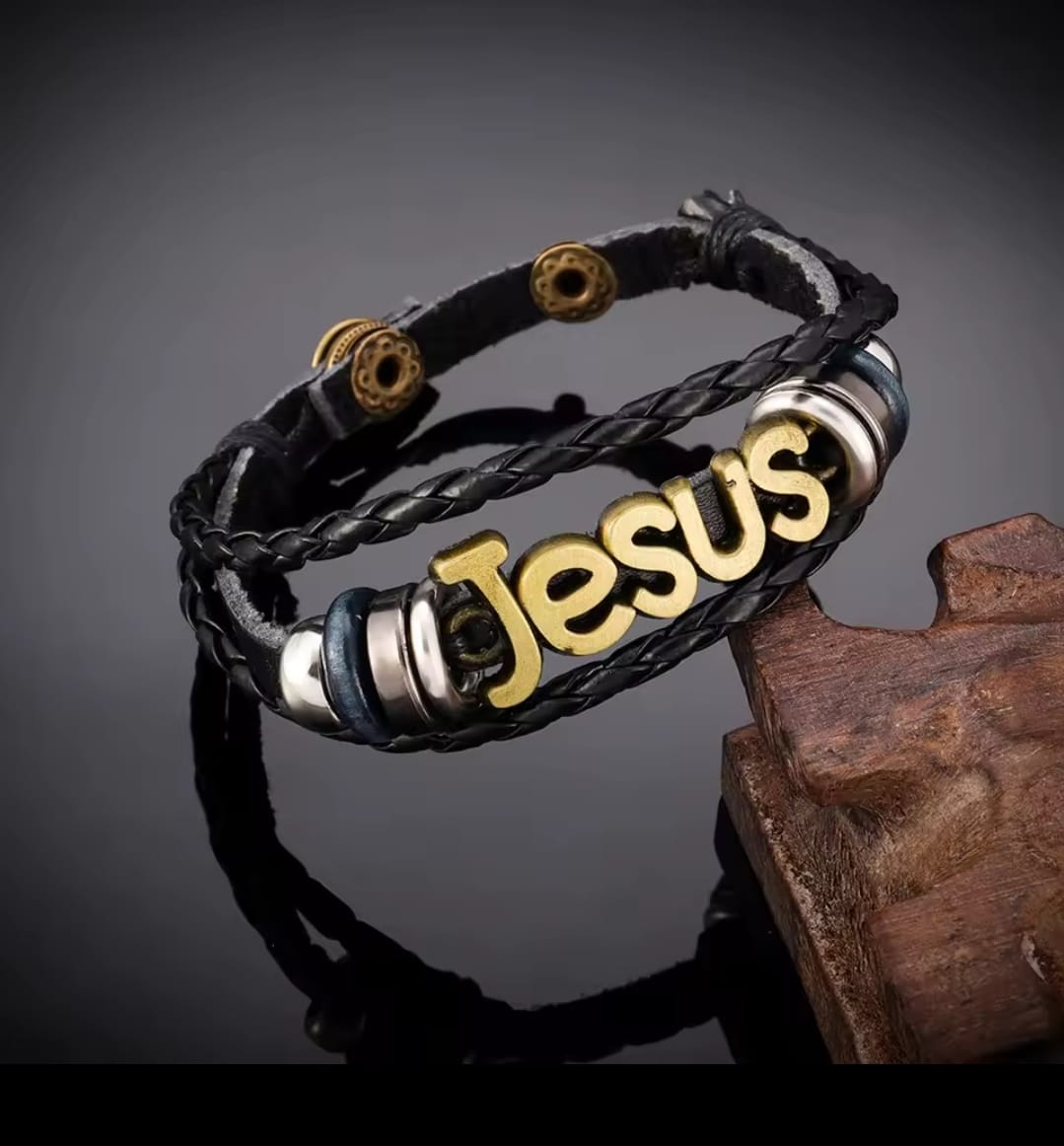 Pulsera Jesus Cuero Trenzado — Onésimo