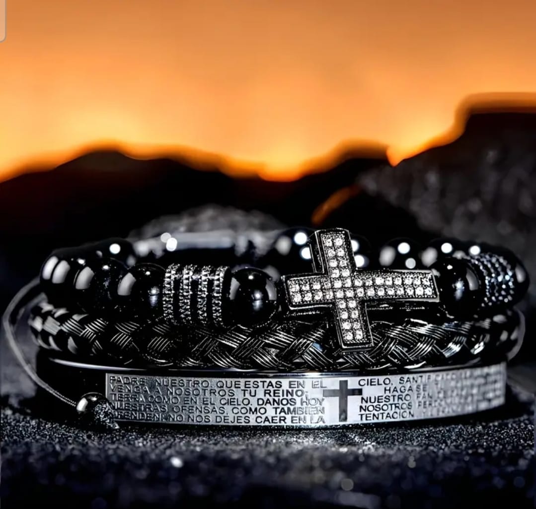 Pulsera Padre Nuestro + Cruz Strass — Cornelio