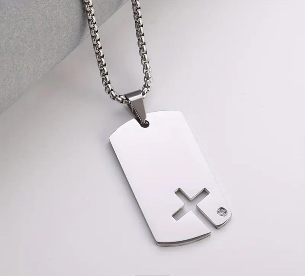 Collar Trofimo | Cruz Placa Eterna en Acero — Hágase Tu Voluntad ✝️
