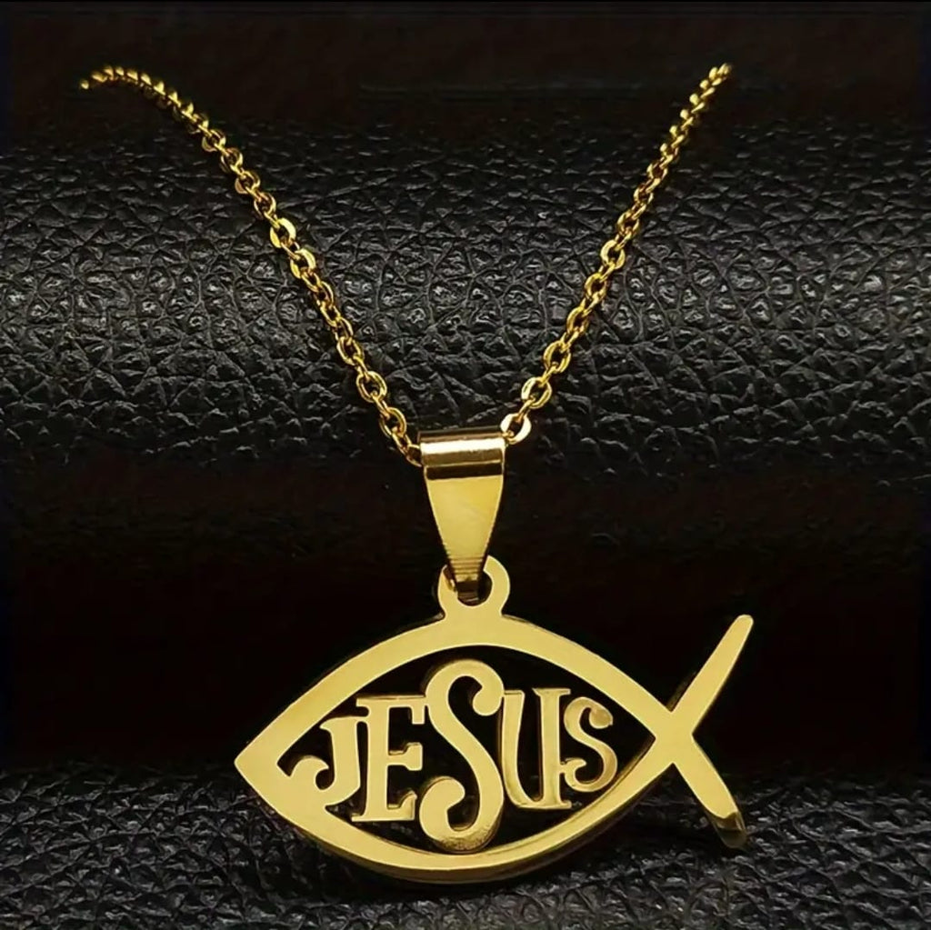 Collar Jesús Ichthys | Pez Dorado de Fe — El Camino, la Verdad y la Vida ✝️🐟