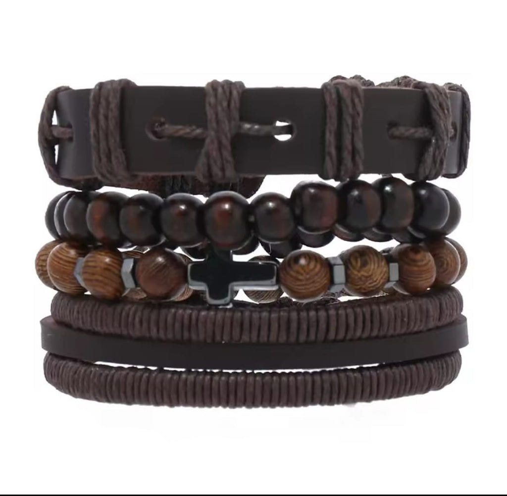 Set Pulseras Cuero & Piedra — Sansón & David