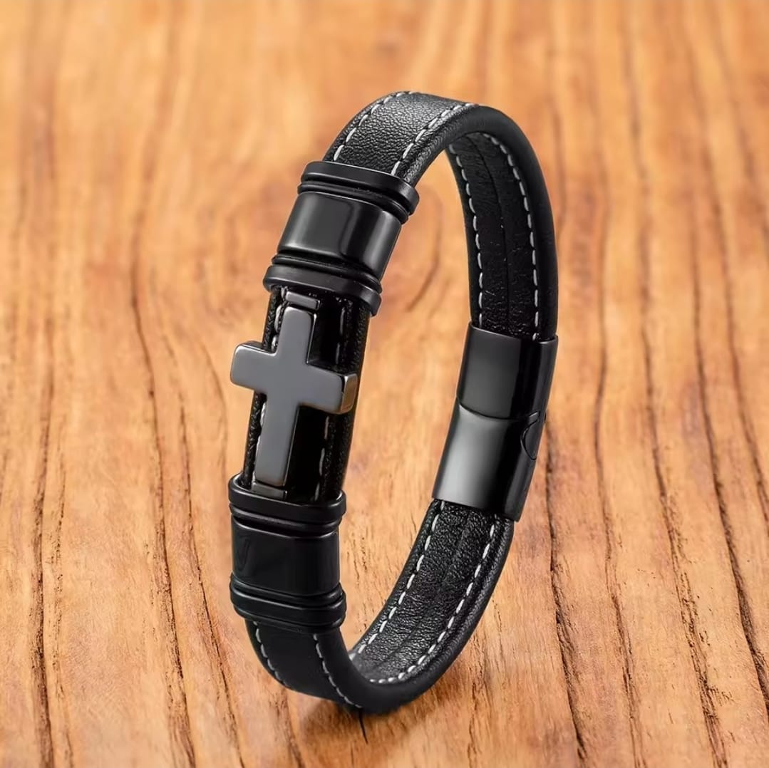 Pulsera Cuero Premium Cruz — Sofonías