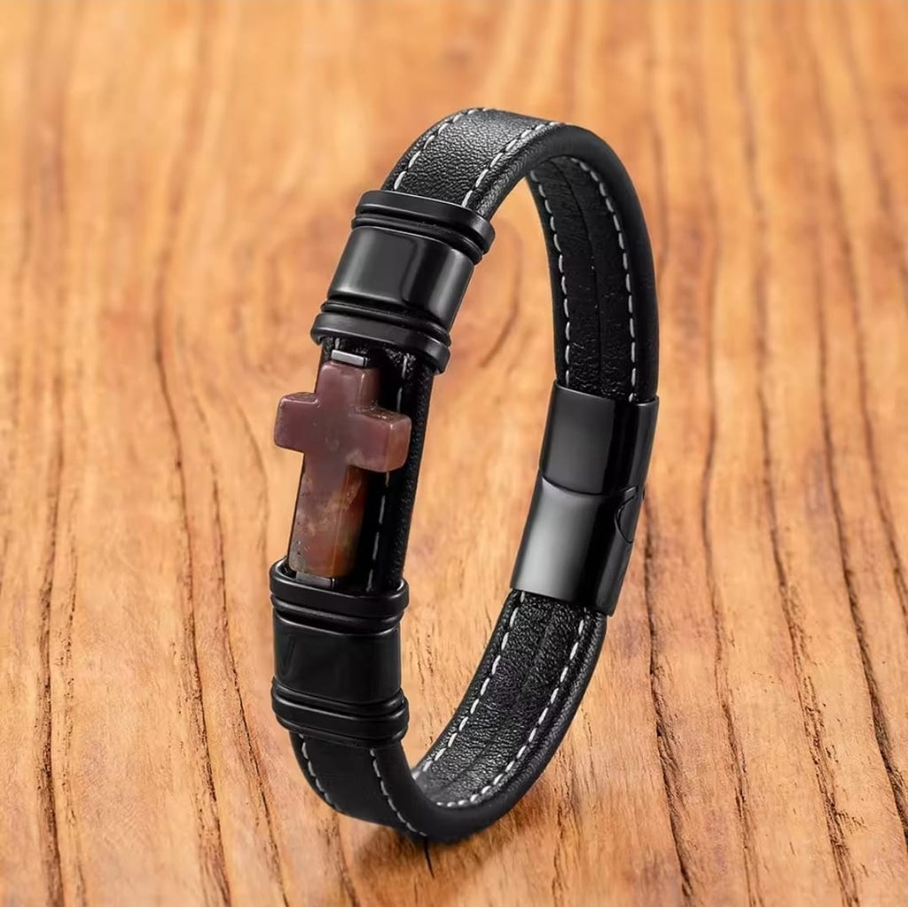 Pulsera Cuero Premium Cruz — Sofonías