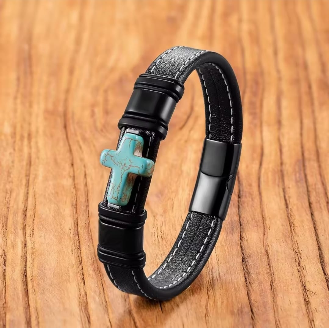 Pulsera Cuero Premium Cruz — Sofonías