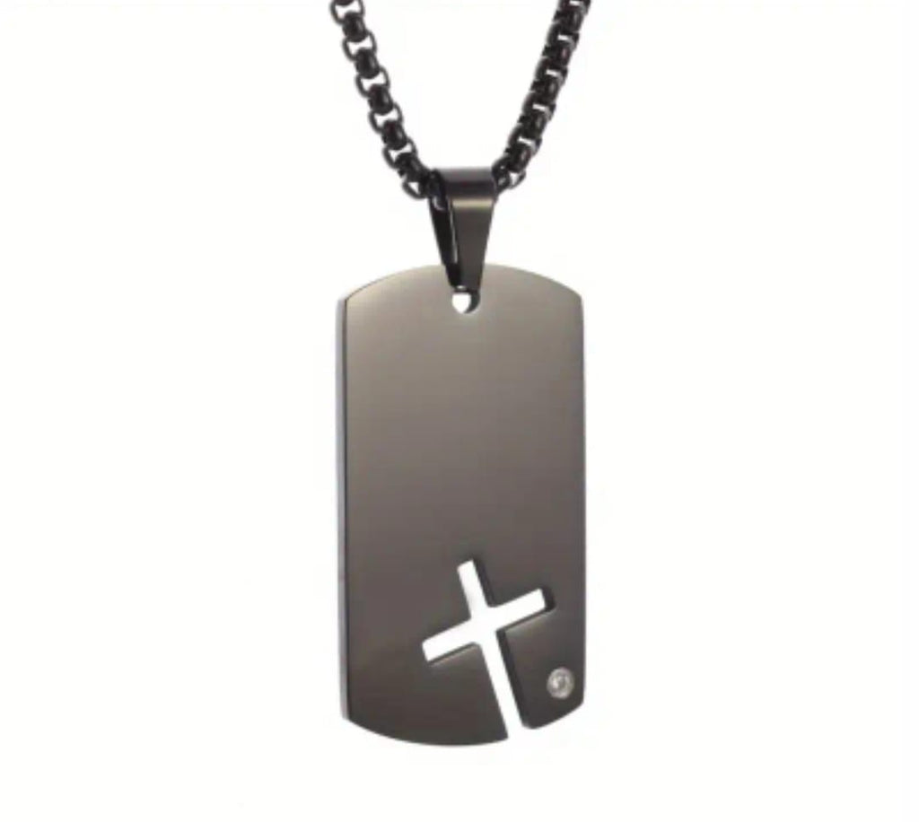 Collar Trofimo | Cruz Placa Eterna en Acero — Hágase Tu Voluntad ✝️