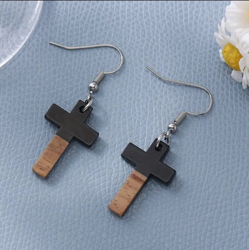Aros Betel – Cruz de Madera y Acero Inoxidable para Mujer | Regalo Cristiano