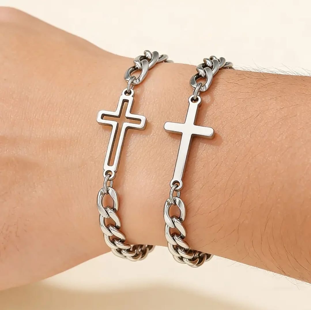 Set de Pulseras de Pareja Cruz — Unidos en Fe