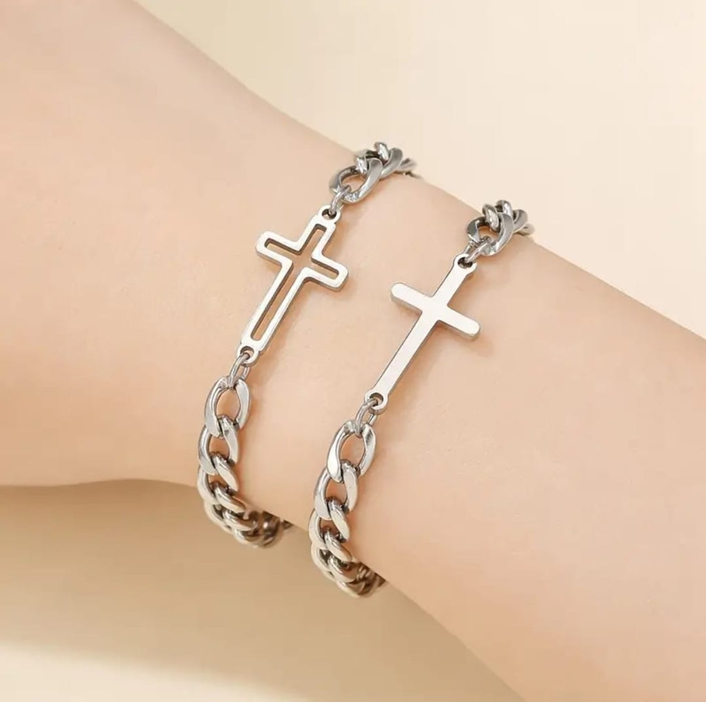 Set de Pulseras de Pareja Cruz — Unidos en Fe