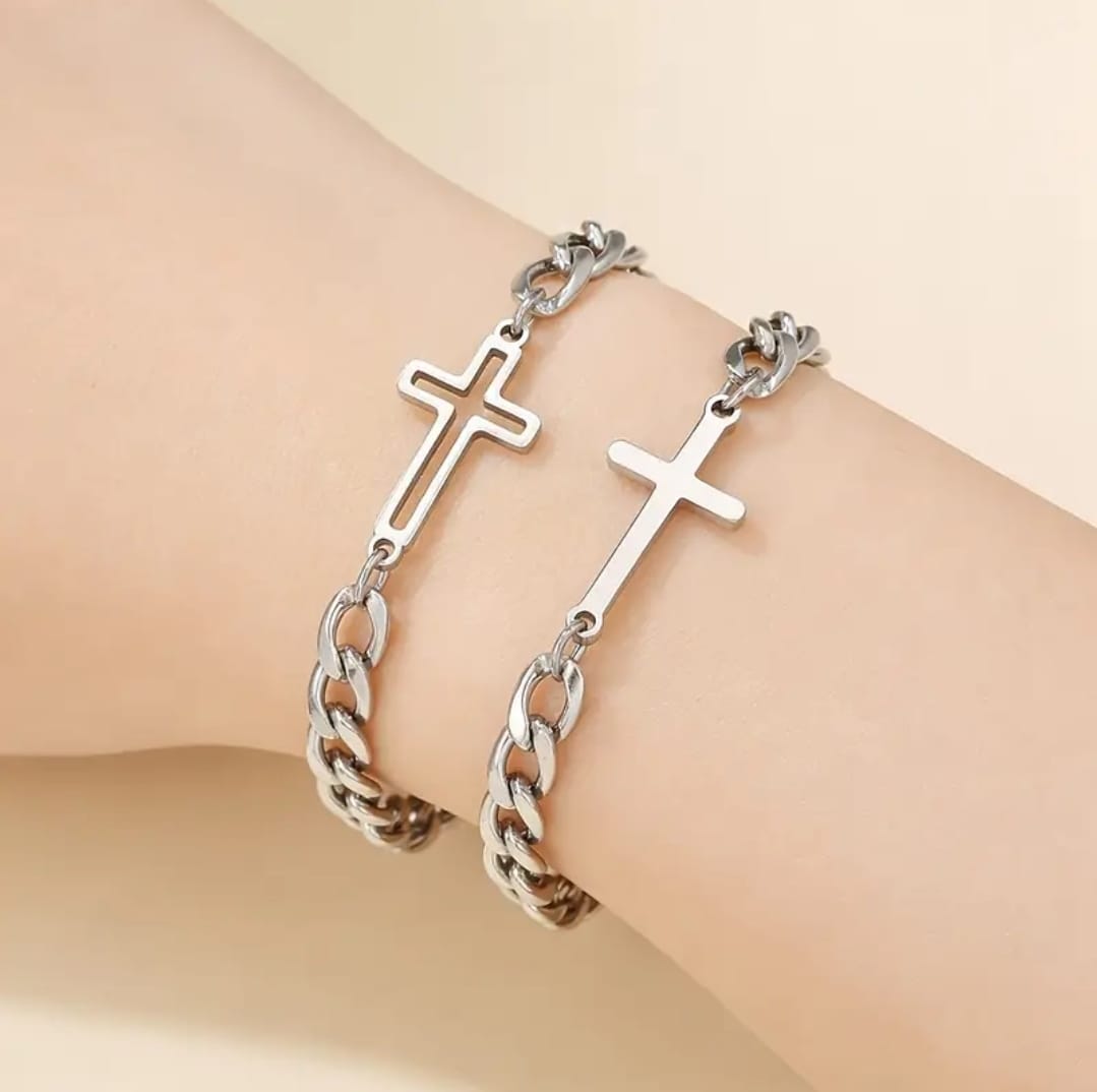 Set de Pulseras de Pareja Cruz — Unidos en Fe