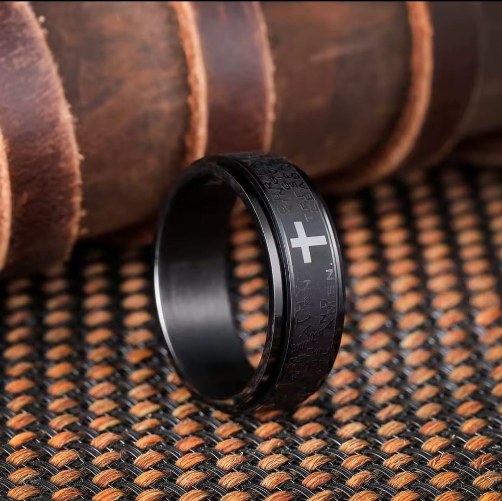 Anillo antiestres Cruz Sagrada – Negro Ébano Premium ✝️