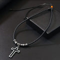 Collar “Cruz Fe Inquebrantable” – Acero Inoxidable & Cuero Negro ✝️