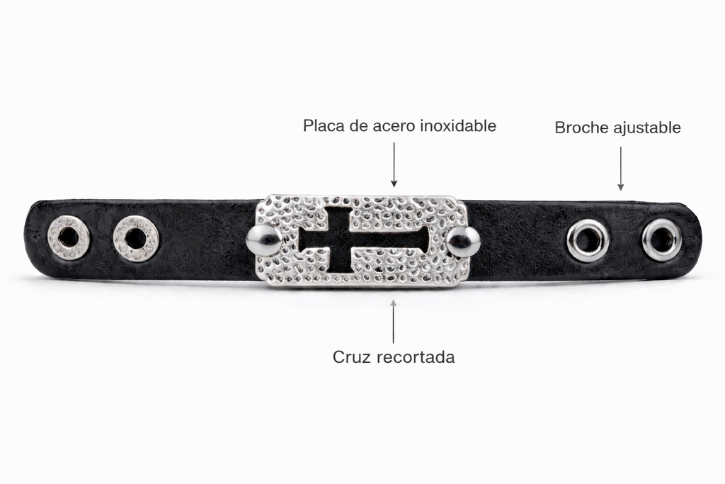 Pulsera Cruz Cuero Acero — Ananías