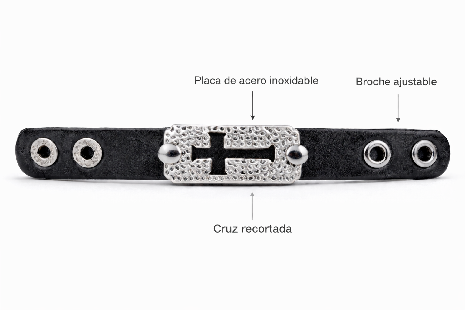 Pulsera Cruz Cuero Acero — Ananías