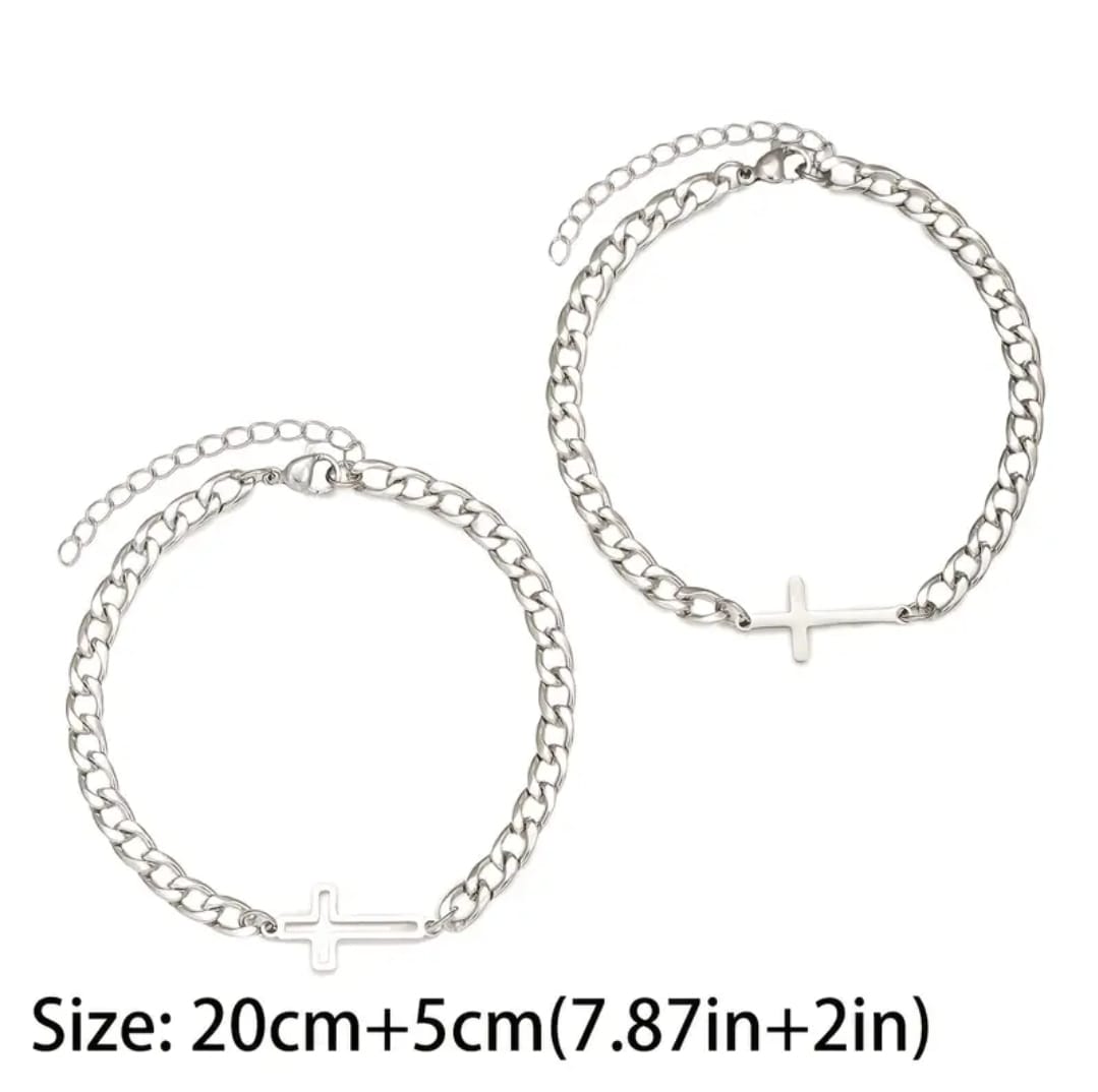 Set de Pulseras de Pareja Cruz — Unidos en Fe
