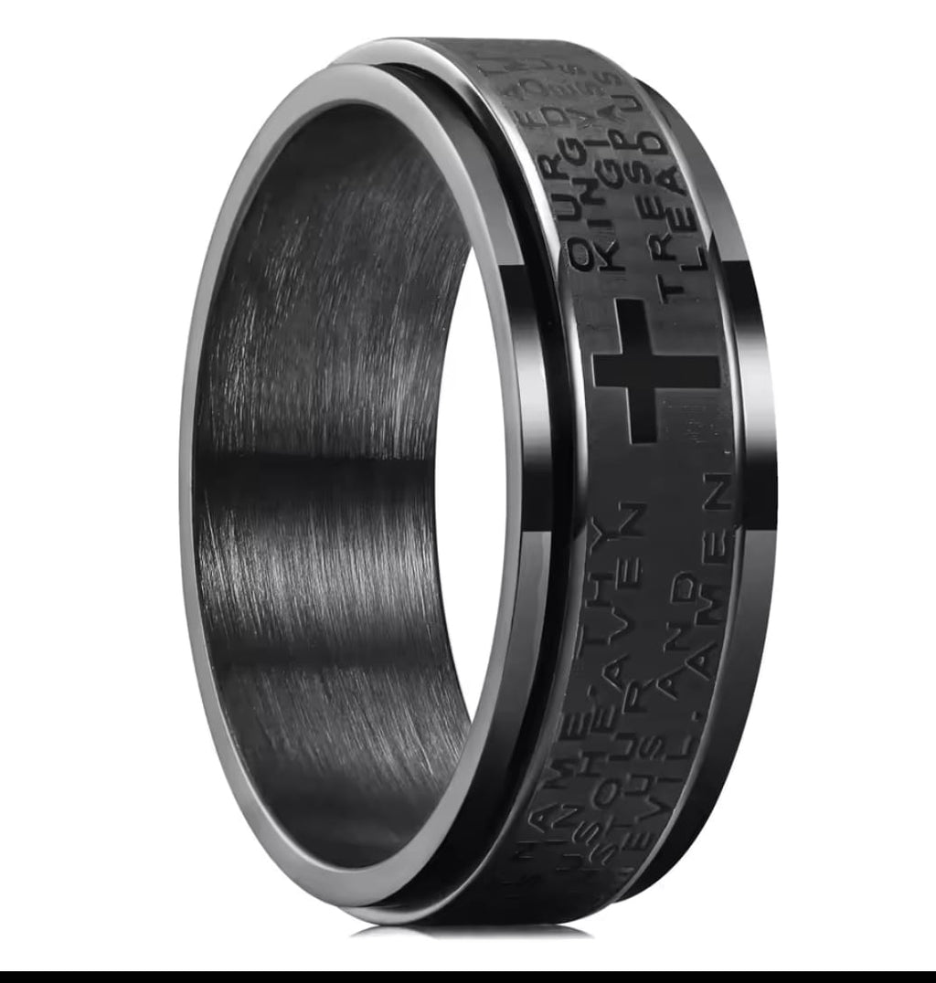 Anillo antiestres Cruz Sagrada – Negro Ébano Premium ✝️