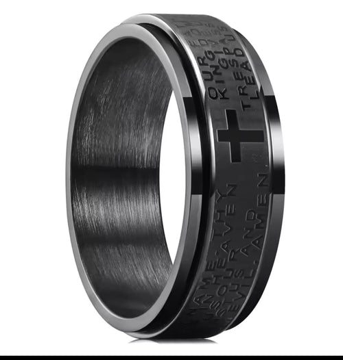 Anillo antiestres Cruz Sagrada – Negro Ébano Premium ✝️