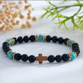 Pulsera Mujer Cruz Madera Piedras — Lea