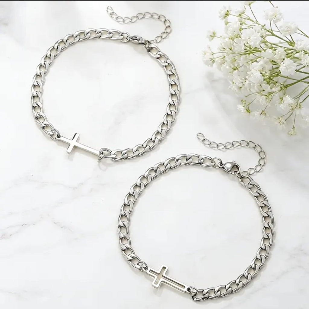 Set de Pulseras de Pareja Cruz — Unidos en Fe