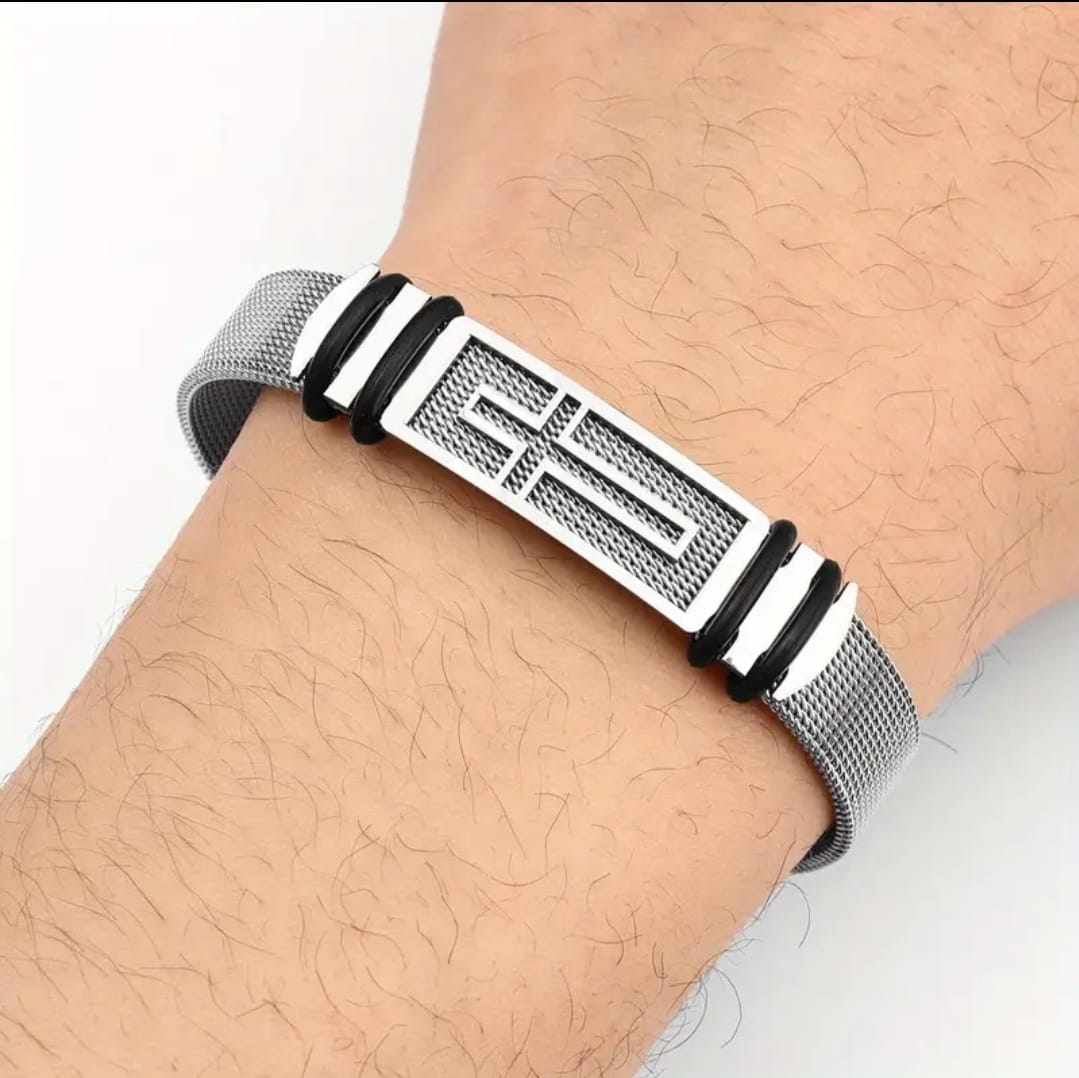 Pulsera Cruz en Malla Metálica