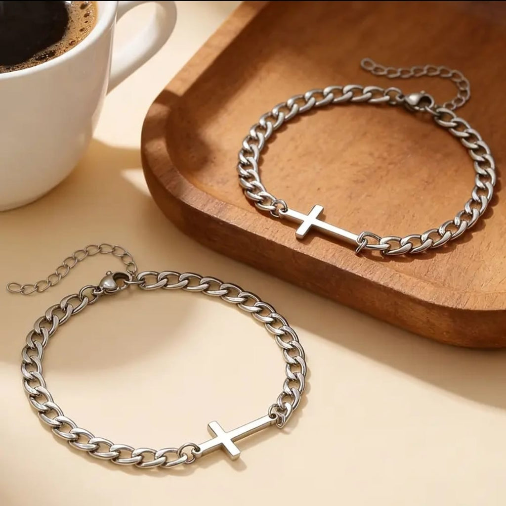 Set de Pulseras de Pareja Cruz — Unidos en Fe