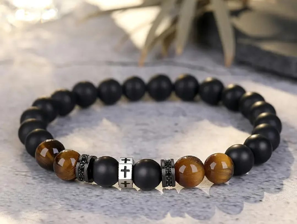 Pulsera Cruz en Ojo de Tigre