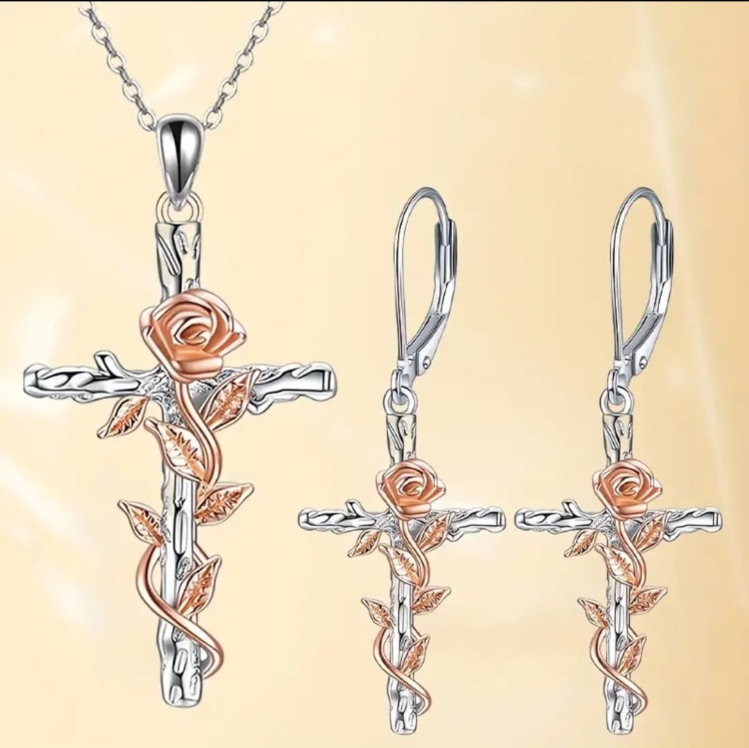 Conjunto Cruz y Rosa | Vida que Florece en Fe