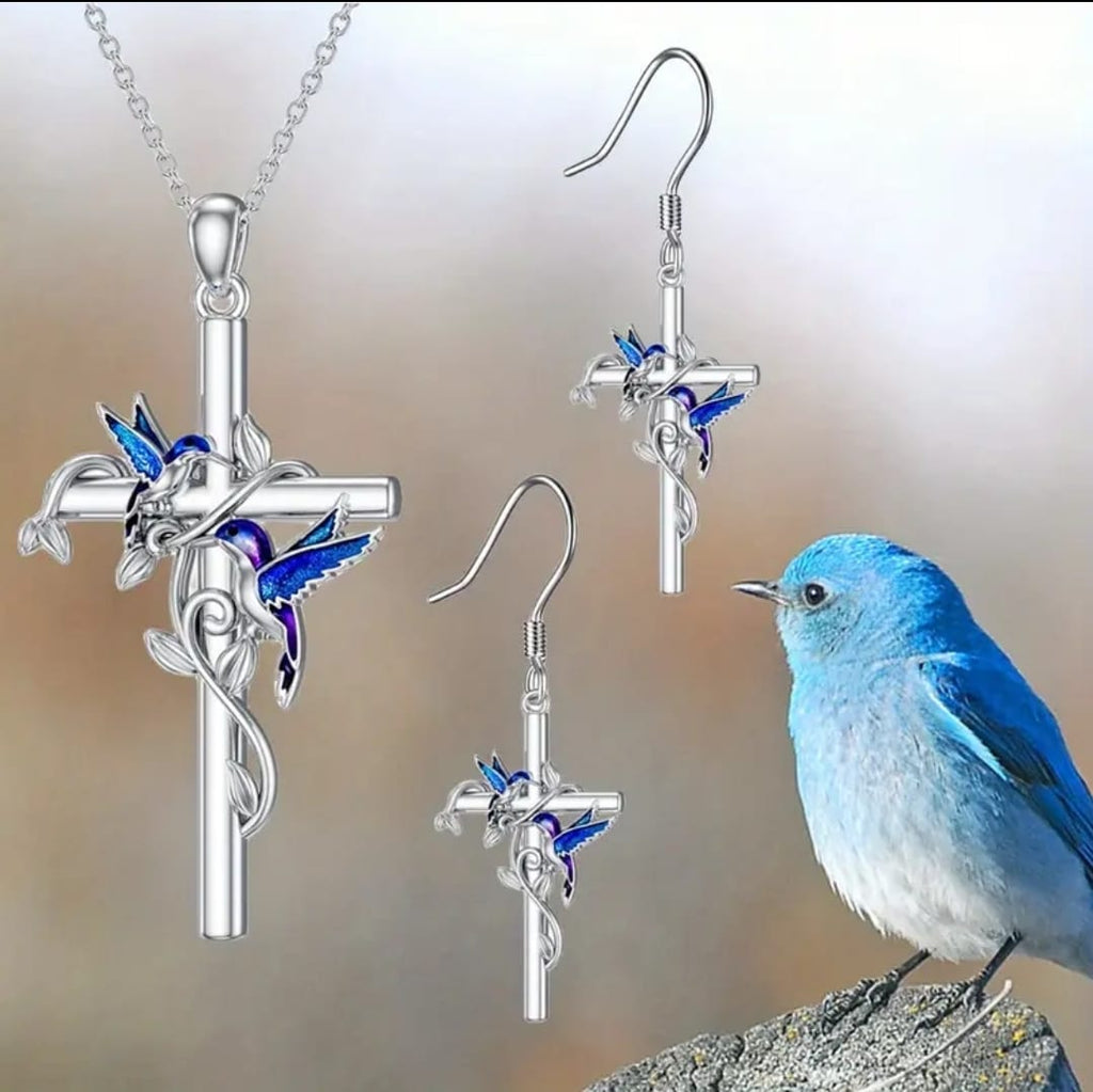Conjunto Espíritu Santo | Cruz y Paloma de Paz — Collar y Aros ✝️🕊️