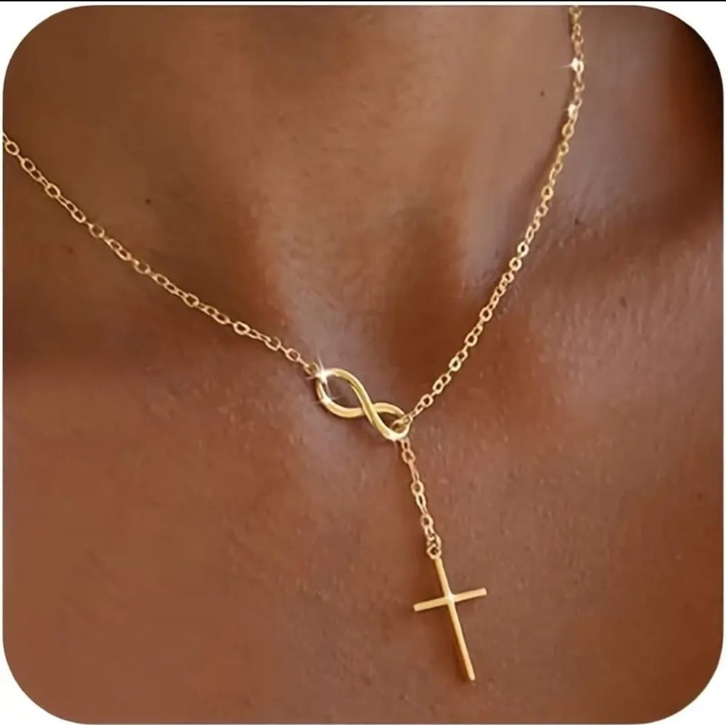 Collar Infinito de Fe con Cruz | Acero Dorado Premium