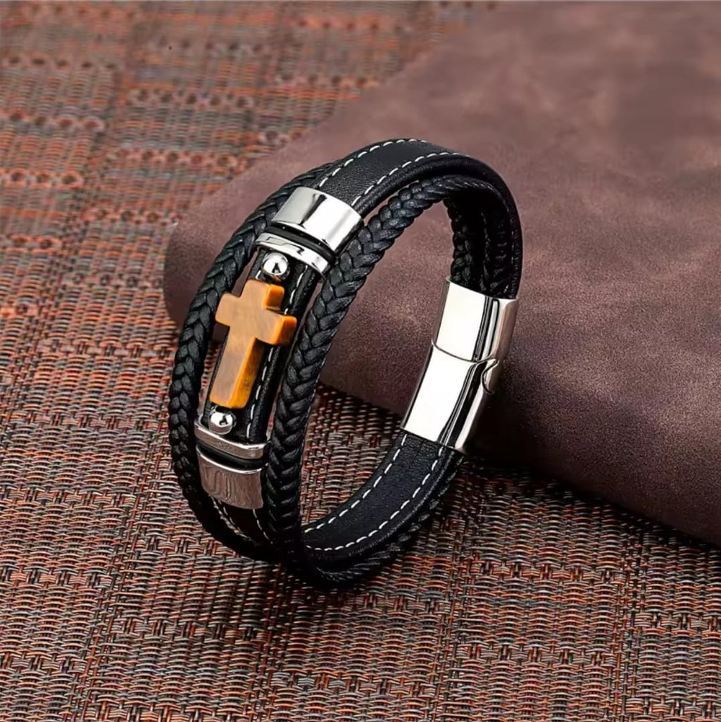 Pulsera Cruz Ojo de Tigre — Jefté