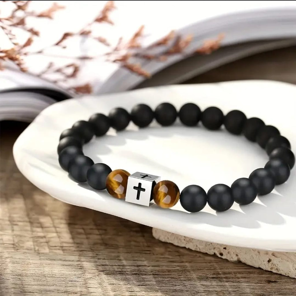 Pulsera Cruz en Ojo de Tigre — Tu Fe, Tu Fuerza, Tu Identidad