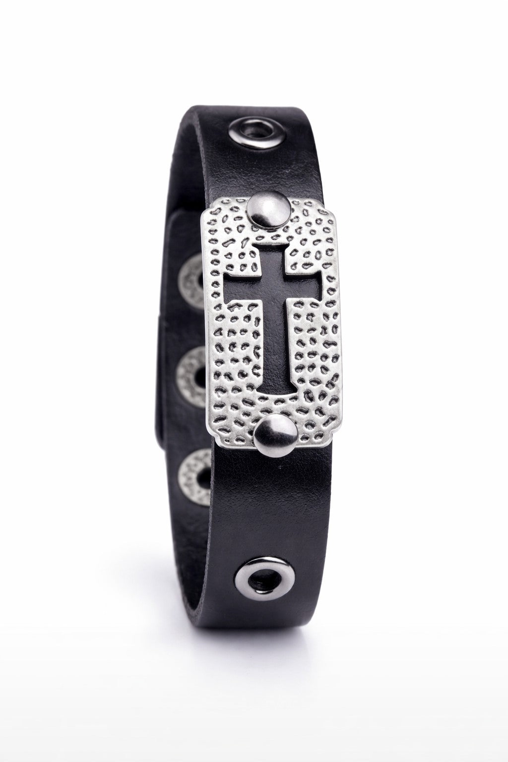 Pulsera Cruz Cuero Acero — Ananías