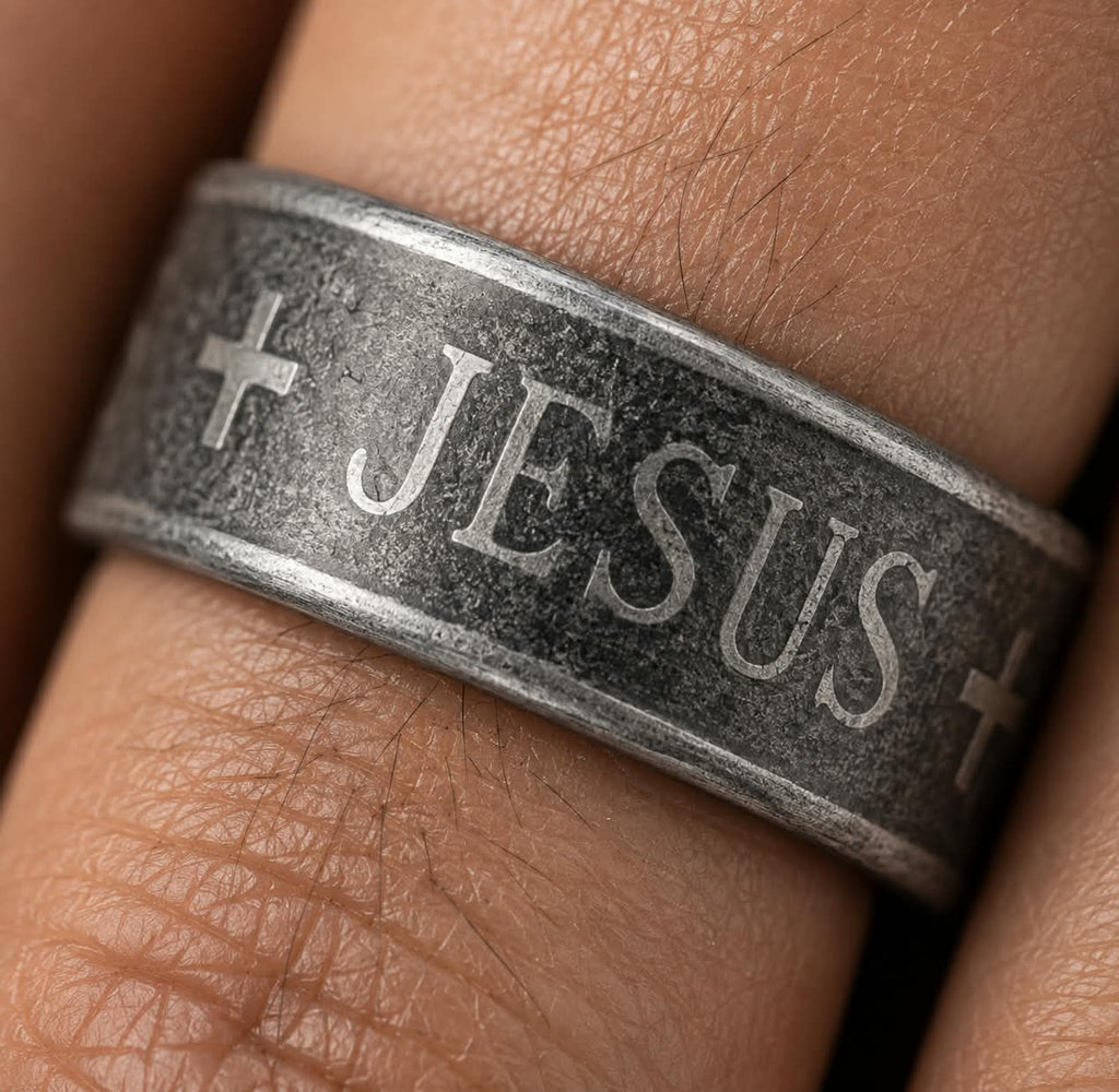 Anillo Sansón | Cruz Negra Vintage — Mi Fuerza Viene de Dios
