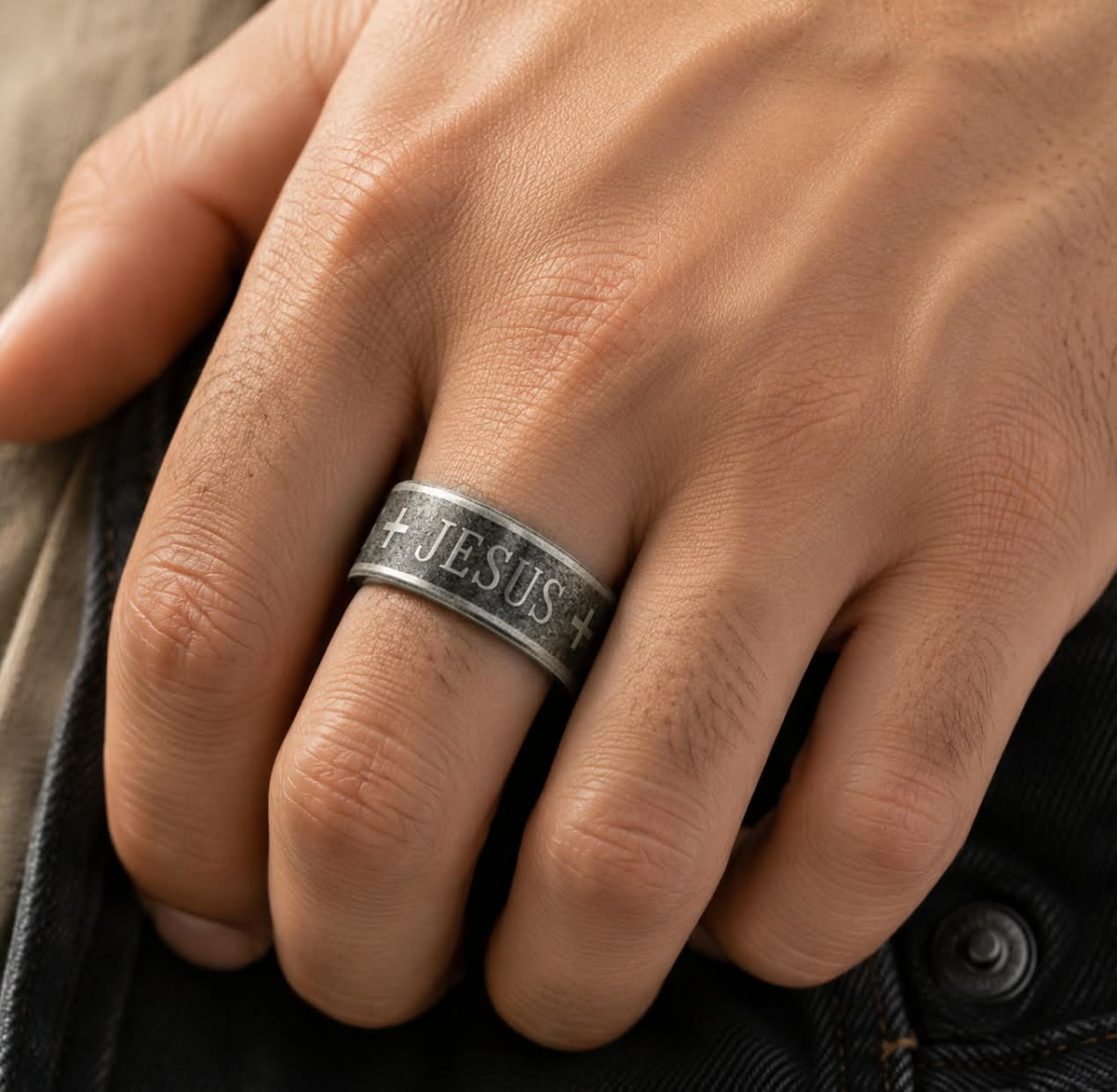 Anillo Sansón | Cruz Negra Vintage — Mi Fuerza Viene de Dios
