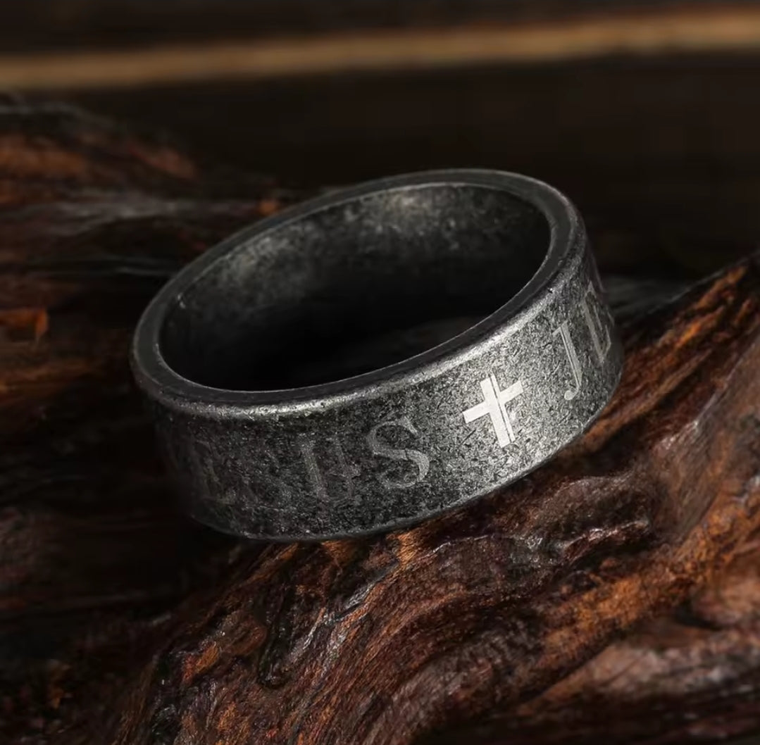 Anillo Sansón | Cruz Negra Vintage — Mi Fuerza Viene de Dios